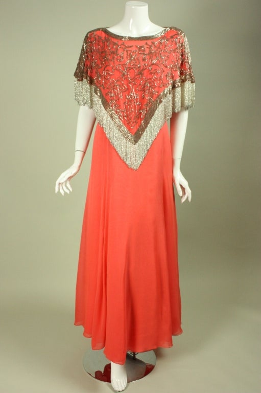 Michael Novarese Silk Chiffon Beaded Gown For Sale at 1stDibs