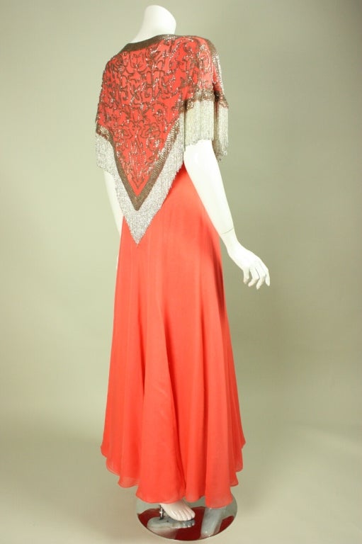 Michael Novarese Silk Chiffon Beaded Gown In Excellent Condition For Sale In Los Angeles, CA