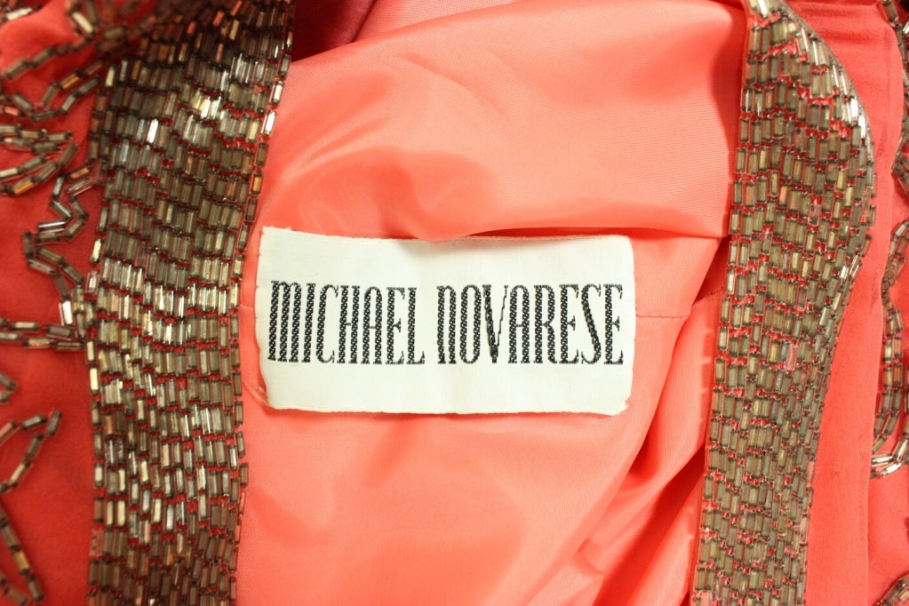Michael Novarese Silk Chiffon Beaded Gown For Sale 3