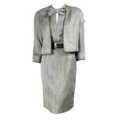 Retro Hardy Amies Raw Silk Dress and Jacket Ensemble