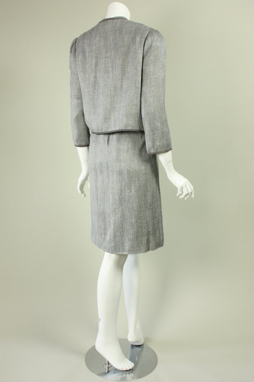 Gray Hardy Amies Raw Silk Dress and Jacket Ensemble For Sale