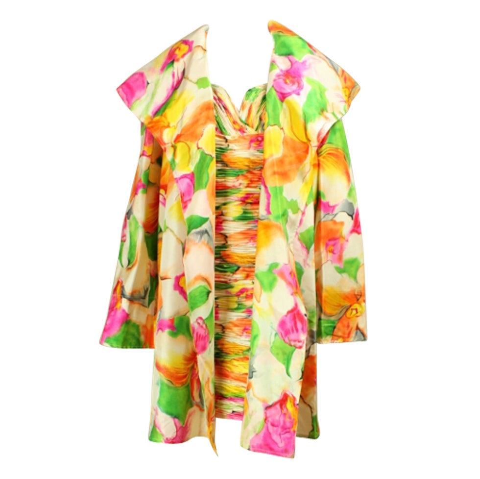 Vicky Tiel Floral Dress and Coat Ensemble For Sale