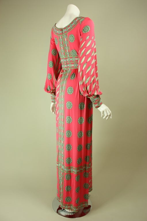 1970's Emilio Pucci Bubblegum Pink Maxi Dress In Excellent Condition In Los Angeles, CA