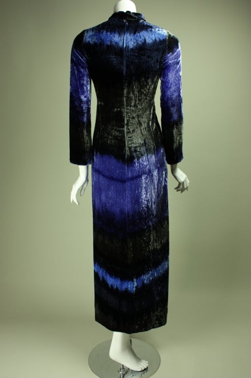 Black 1970's Hanae Mori Tie-Dyed Crushed Velvet Gown