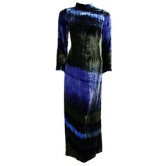 1970's Hanae Mori Tie-Dyed Crushed Velvet Gown