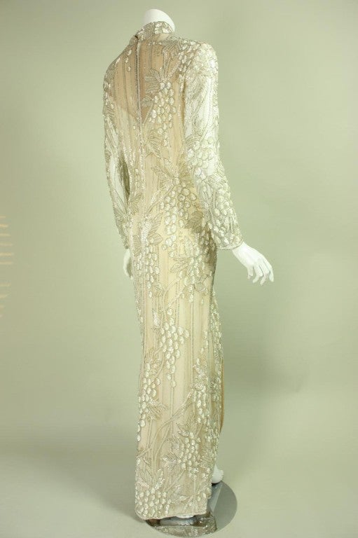Women's Bob Mackie Beaded and Sequined White Gown