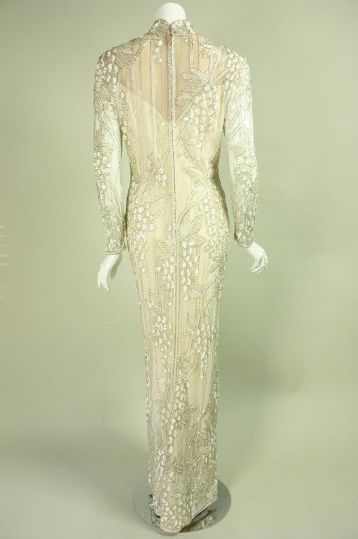 Bob Mackie Beaded and Sequined White Gown 1