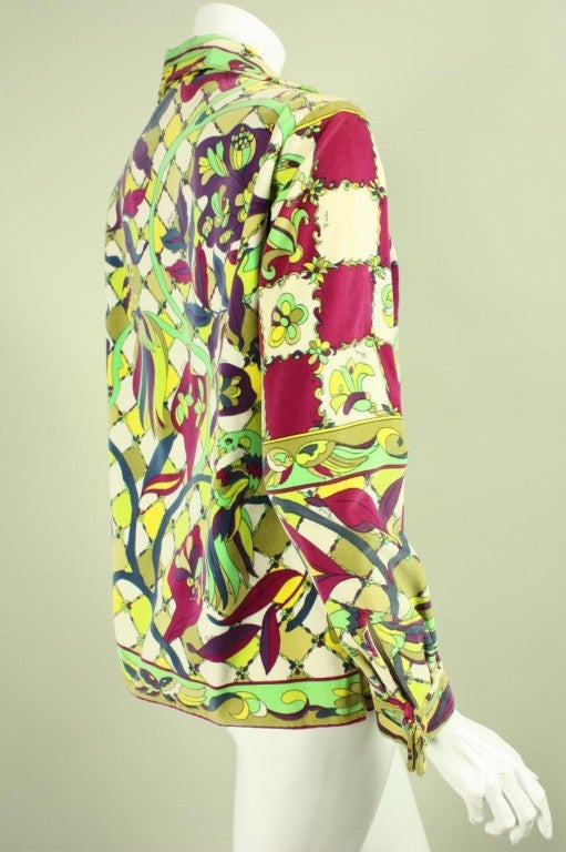 Green Emilio Pucci Printed Velveteen Blouse For Sale