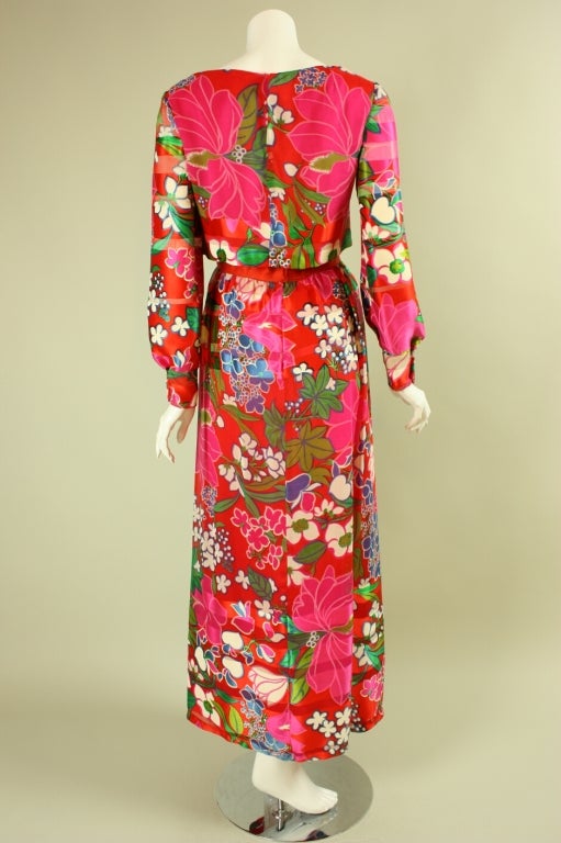 Richilene Silk Chiffon Floral Gown, 1970s  In Excellent Condition For Sale In Los Angeles, CA