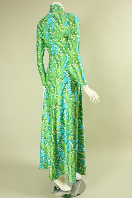 Green 1970's Robert David Morton Jersey Gown For Sale