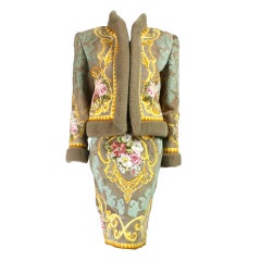 Valentino Appliqued Shearling Skirt Suit