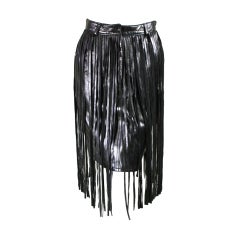 1990's Perry Ellis Fringed Leather Pencil Skirt