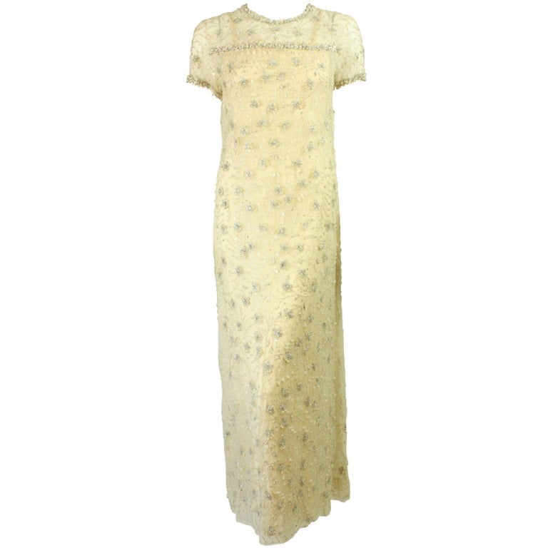 1960's Hand-Beaded and Embroidered Silk Gown at 1stDibs
