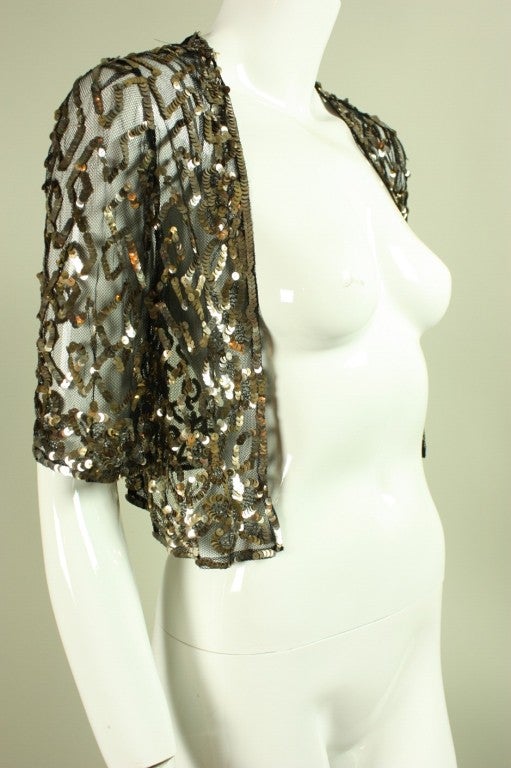Brown 1930's Sequined & Beaded Bolero Made in France