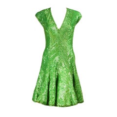 Vintage Bob Mackie Green Sequined Dress with Yellow Underskirt