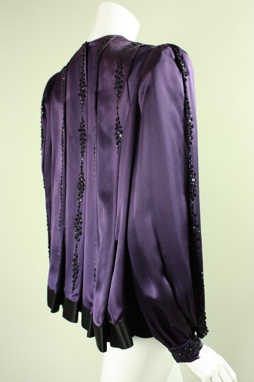 1980's Galanos Purple Silk Beaded Blouse In Excellent Condition In Los Angeles, CA