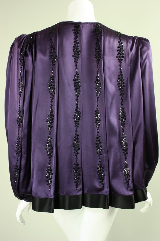 Women's 1980's Galanos Purple Silk Beaded Blouse
