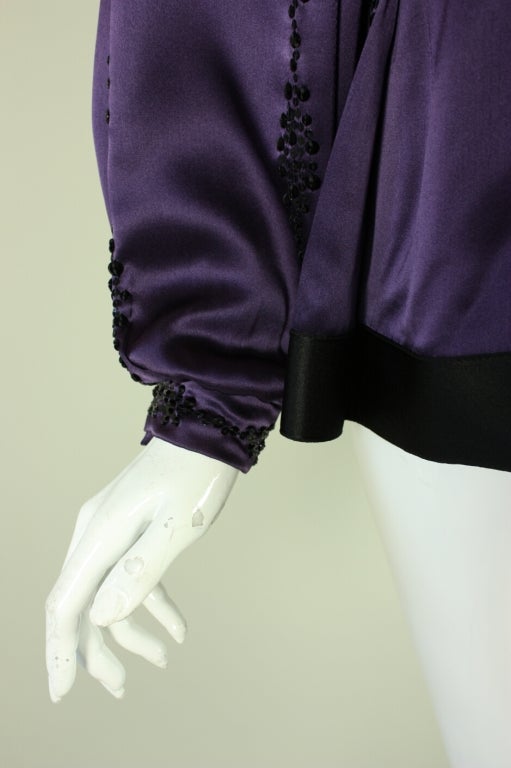 1980's Galanos Purple Silk Beaded Blouse 1