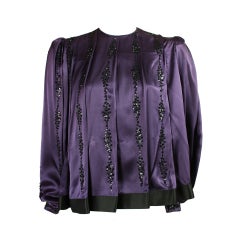 1980's Galanos Purple Silk Beaded Blouse 5