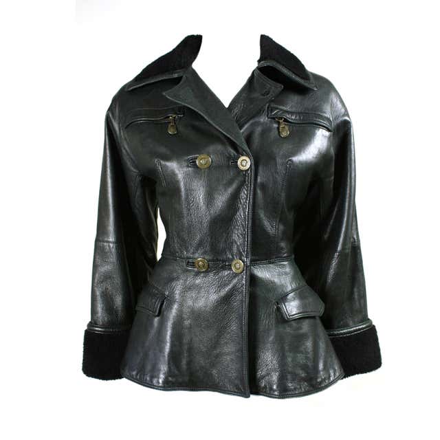 1990's Versace Double-Breasted Leather Jacket at 1stDibs