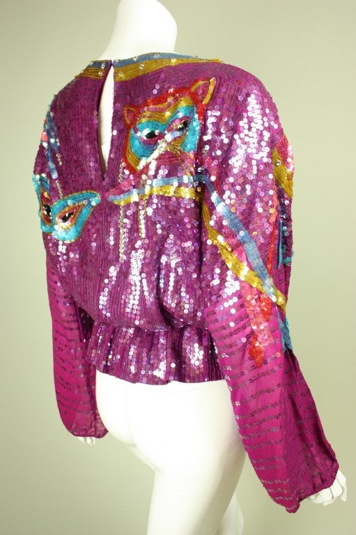 1980's Neil Bieff Sequined Blouse In Excellent Condition For Sale In Los Angeles, CA
