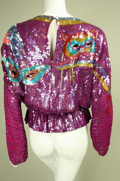 Women's 1980's Neil Bieff Sequined Blouse For Sale