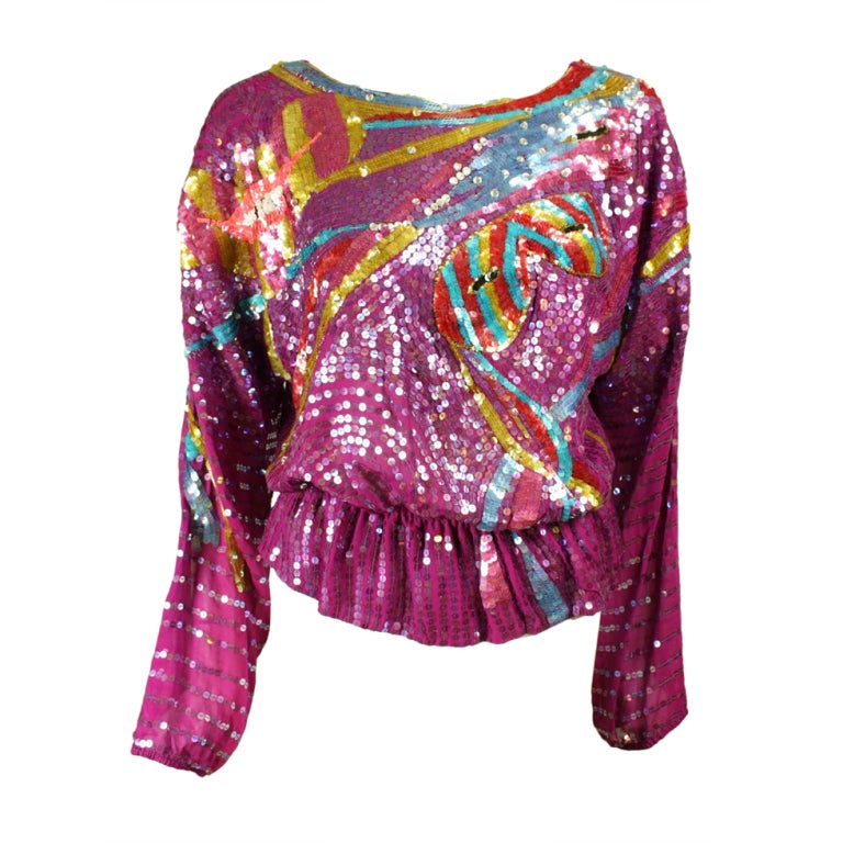 1980's Neil Bieff Sequined Blouse For Sale