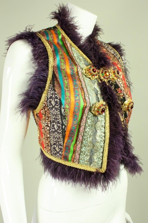 Women's Dolce & Gabbana Patchwork Vest with Marabou Trim