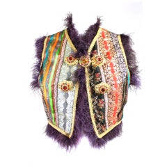 Vintage Dolce & Gabbana Patchwork Vest with Marabou Trim