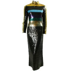 1970's Pierre Cardin Sequined Color-Block Gown