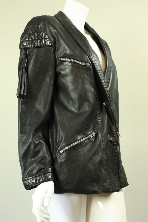 Claude Montana Black Leather Jacket In Excellent Condition For Sale In Los Angeles, CA