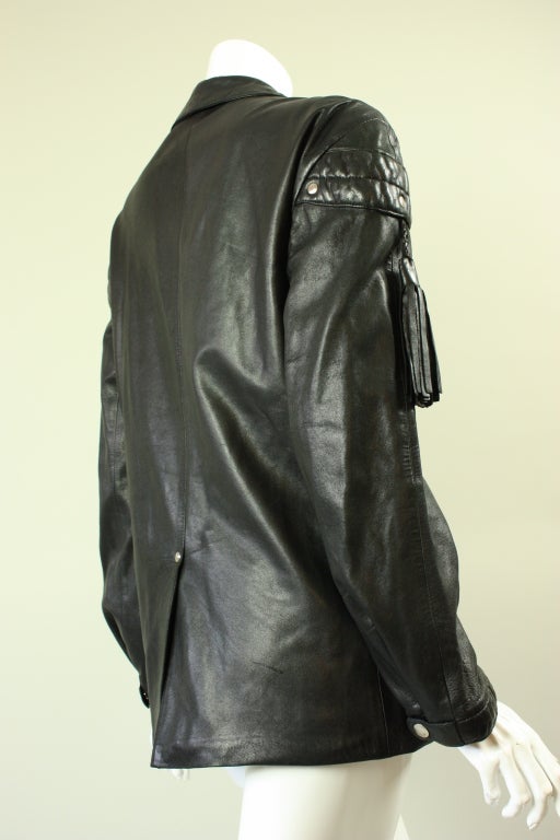 Women's Claude Montana Black Leather Jacket For Sale