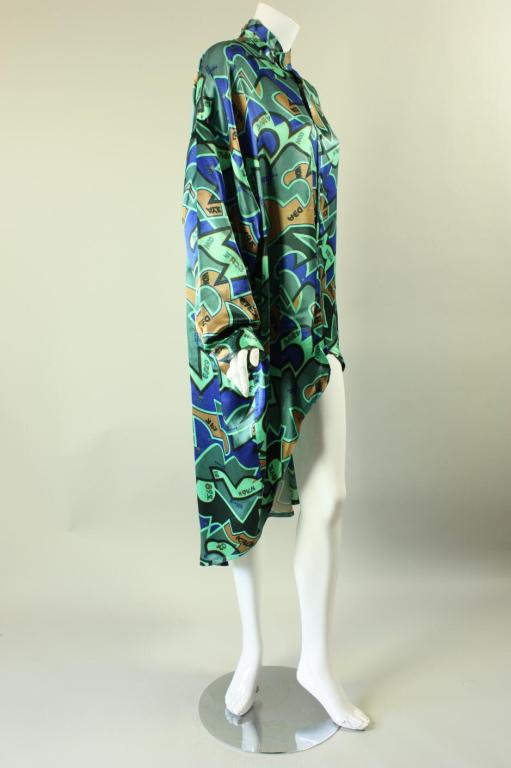Kansai Yamamoto Printed Blouse with Uneven Hem In Good Condition In Los Angeles, CA