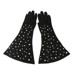 Vintage Yves Saint Laurent Suede Gauntlet Gloves with Rhinestones