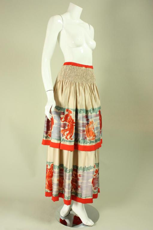 Chloe Tiered Skirt with Figural Print In Excellent Condition In Los Angeles, CA