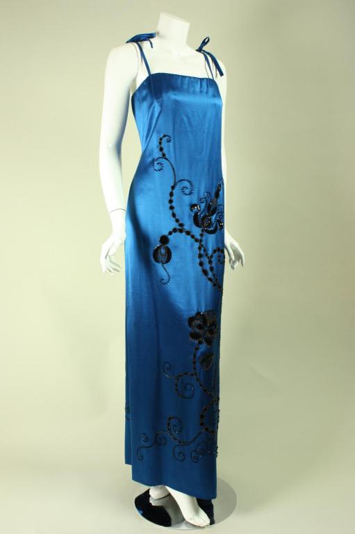 Blue Christian Dior 1982 Haute Couture Satin Gown For Sale