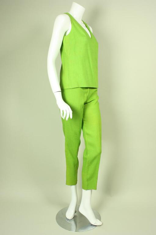 1960's Rudi Gernreich Lime Green Linen Ensemble In Excellent Condition In Los Angeles, CA
