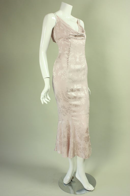 Beige John Galliano Pink Silk Cocktail Dress with Cowl Neckline