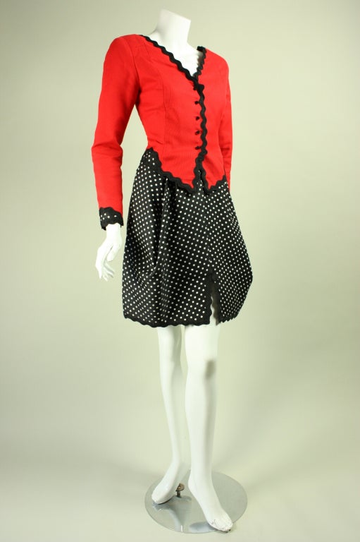 Red Geoffrey Beene Cotton Pique Skirt Suit For Sale