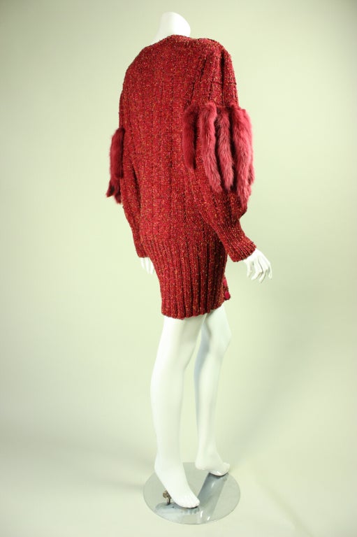 1980's Metallic Sweater with Dyed Mink Sleeve Details In Excellent Condition In Los Angeles, CA