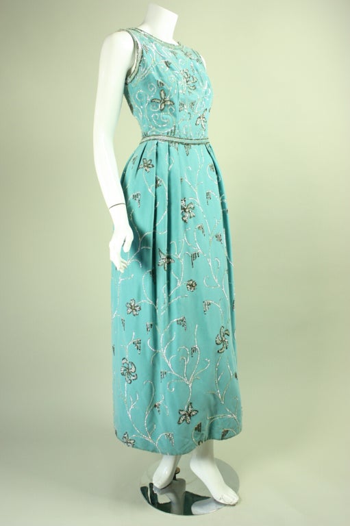 Blue 1960's Philip Hulitar Sequined Velvet Gown For Sale