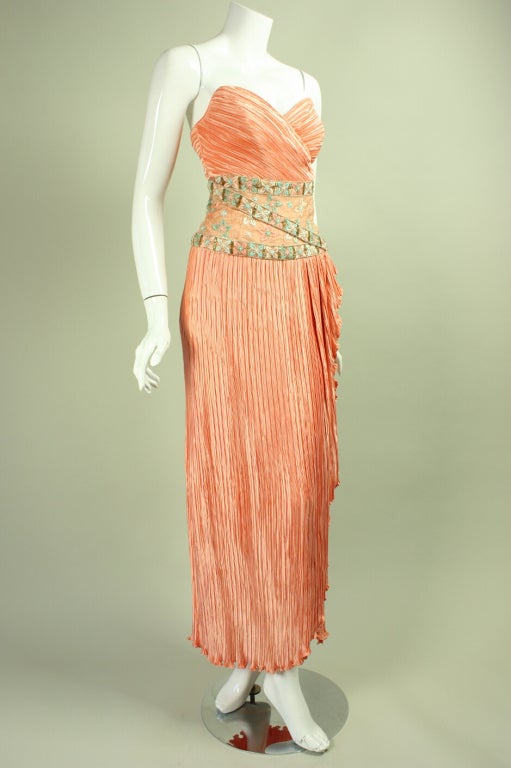 Orange Mary McFadden Couture Strapless Gown For Sale