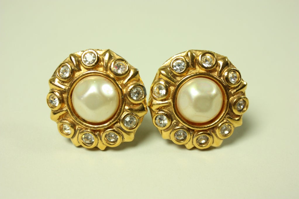 Chanel Rhinestone & Pearl Earrings