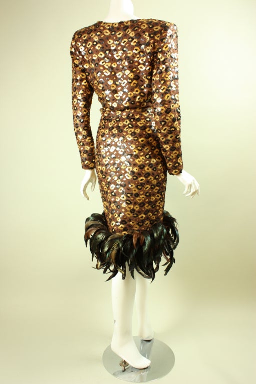 1980's Givenchy Sequined and Feathered Dress In Excellent Condition In Los Angeles, CA