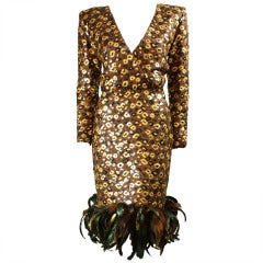 1980's Givenchy Sequined and Feathered Dress