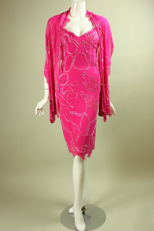 Women's Fabrice Hot Pink Beaded Dress and Shawl