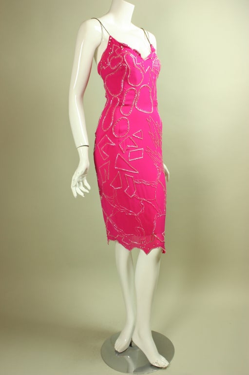 Fabrice Hot Pink Beaded Dress and Shawl 1