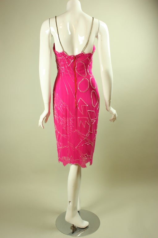 Fabrice Hot Pink Beaded Dress and Shawl 3