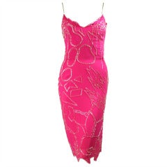 Retro Fabrice Hot Pink Beaded Dress and Shawl