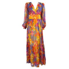 Vintage Givenchy Silk Chiffon Floral Gown